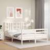 White Double Bed Frame with Headboard - Solid Pinewood