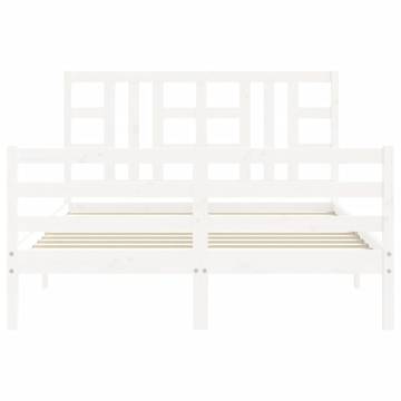 White Double Bed Frame with Headboard - Solid Pinewood