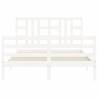 White Double Bed Frame with Headboard - Solid Pinewood