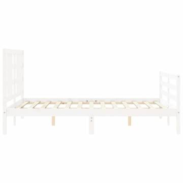 White Double Bed Frame with Headboard - Solid Pinewood