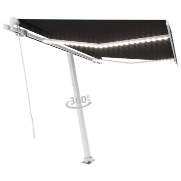 Manual Retractable Awning with LED - Anthracite 300x250 cm