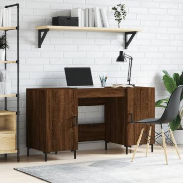 Brown Oak Desk 140x50 cm - Elegant Engineered Wood Workspace