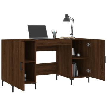 Brown Oak Desk 140x50 cm - Elegant Engineered Wood Workspace