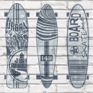 Noordwand Urban Friends & Coffee Surfboards Wallpaper | Blue & White