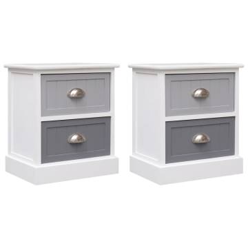 Elegant Grey Nightstands - 2 pcs Paulownia Wood