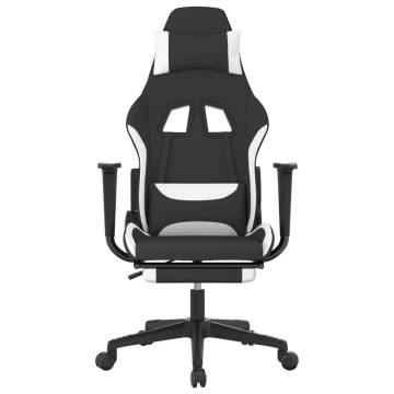 Swivel Gaming Chair with Footrest - Black & White Fabric