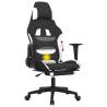 Swivel Gaming Chair with Footrest - Black & White Fabric