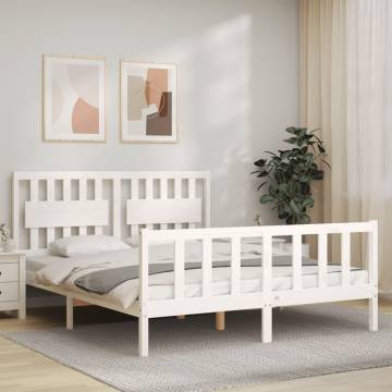 White King Size Bed Frame with Headboard - Solid Pine Wood