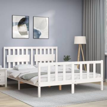 White King Size Bed Frame with Headboard - Solid Pine Wood