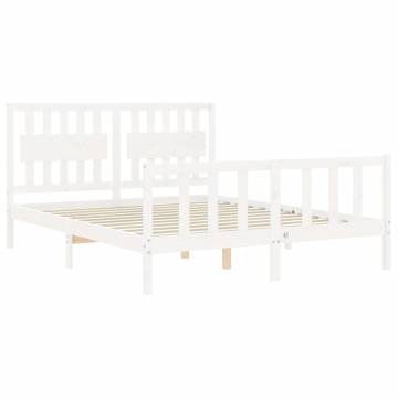 White King Size Bed Frame with Headboard - Solid Pine Wood