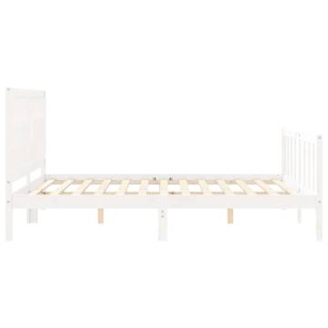 White King Size Bed Frame with Headboard - Solid Pine Wood