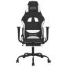 Swivel Gaming Chair with Footrest - Black & White Fabric