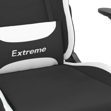 Swivel Gaming Chair with Footrest - Black & White Fabric