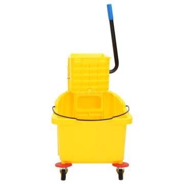 Mop Bucket with Wringer & Wheels - 36L Yellow Polypropylene