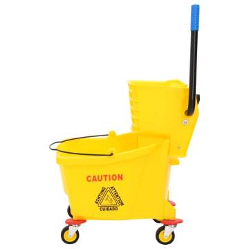 Mop Bucket with Wringer & Wheels - 36L Yellow Polypropylene