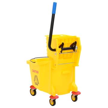 Mop Bucket with Wringer & Wheels - 36L Yellow Polypropylene