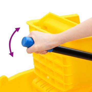 Mop Bucket with Wringer & Wheels - 36L Yellow Polypropylene