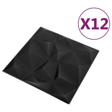 3D Wall Panels 12 pcs 50x50 cm Diamond Black - Hipomarket