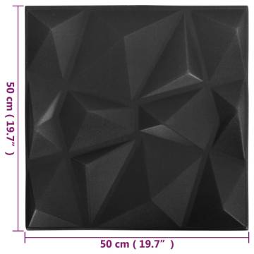 3D Wall Panels 12 pcs 50x50 cm Diamond Black - Hipomarket