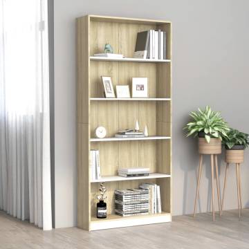 5-Tier Book Cabinet - White & Sonoma Oak | Hipomarket UK