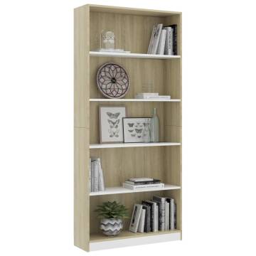 5-Tier Book Cabinet - White & Sonoma Oak | Hipomarket UK