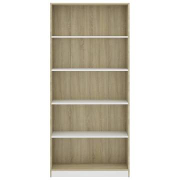 5-Tier Book Cabinet - White & Sonoma Oak | Hipomarket UK