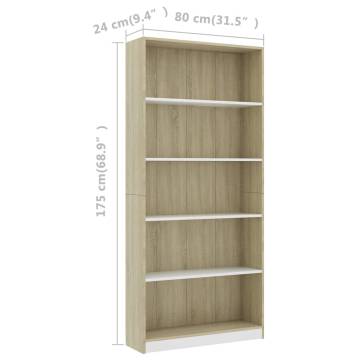 5-Tier Book Cabinet - White & Sonoma Oak | Hipomarket UK