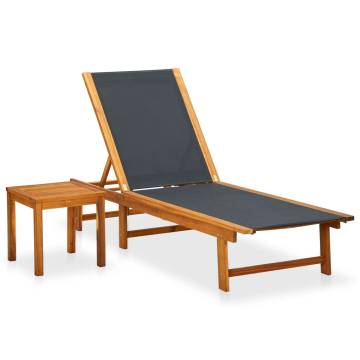 Sun Lounger with Table - Solid Acacia Wood | Hipo Market