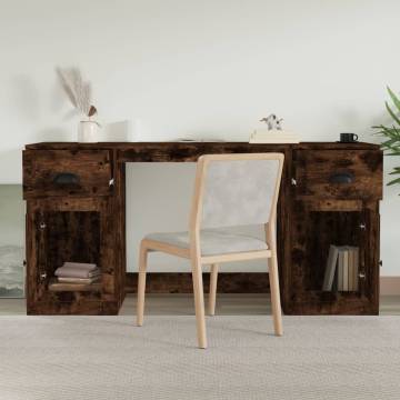 Elegant Smoked Oak Desk with Cabinet - Hipomarket