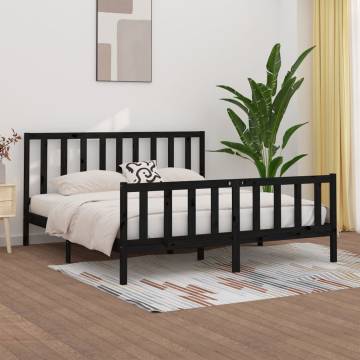 Black Solid Wood Bed Frame 200x200 cm - Timeless Design