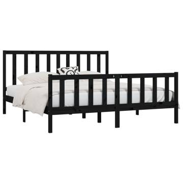 Black Solid Wood Bed Frame 200x200 cm - Timeless Design