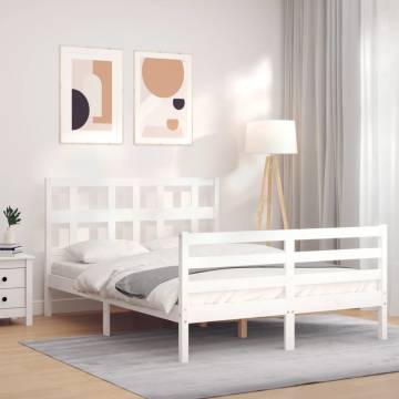 Stylish White Bed Frame with Headboard - 140x200 cm Solid Wood