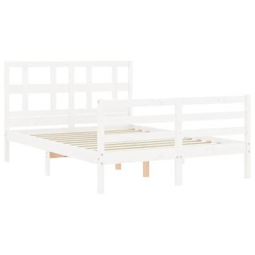 Stylish White Bed Frame with Headboard - 140x200 cm Solid Wood