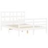 Stylish White Bed Frame with Headboard - 140x200 cm Solid Wood