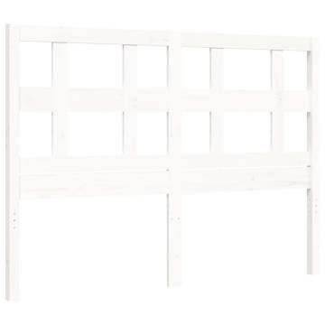 Stylish White Bed Frame with Headboard - 140x200 cm Solid Wood