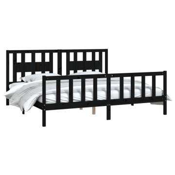 Bed Frame with Headboard - Black Solid Wood Pine Super King Size