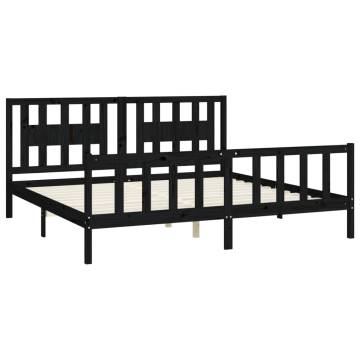 Bed Frame with Headboard - Black Solid Wood Pine Super King Size