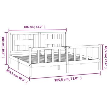 Bed Frame with Headboard - Black Solid Wood Pine Super King Size