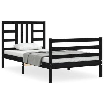 Black Bed Frame with Headboard 90x200 cm - Solid Pine Wood