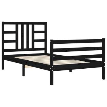 Black Bed Frame with Headboard 90x200 cm - Solid Pine Wood