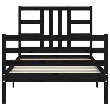 Black Bed Frame with Headboard 90x200 cm - Solid Pine Wood