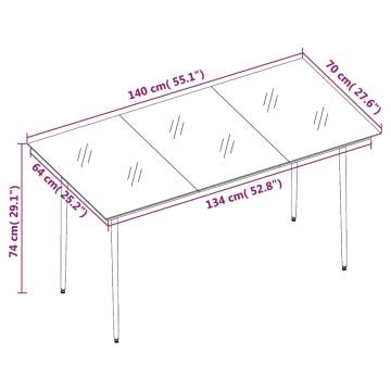 Garden Dining Table Black 140x70x74 cm - Steel & Glass