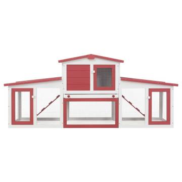 Outdoor Large Rabbit Hutch | Red & White 204x45x85 cm Wood