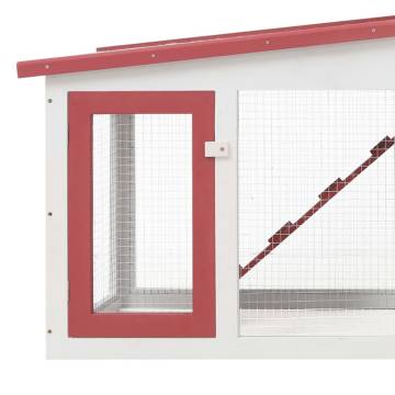 Outdoor Large Rabbit Hutch | Red & White 204x45x85 cm Wood