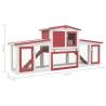 Outdoor Large Rabbit Hutch | Red & White 204x45x85 cm Wood