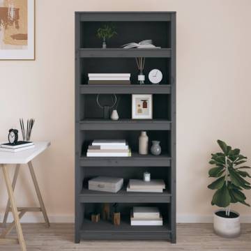 Book Cabinet Grey 80x35x183 cm | Solid Wood Pine Storage Solution