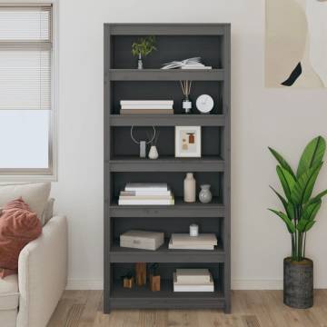 Book Cabinet Grey 80x35x183 cm | Solid Wood Pine Storage Solution