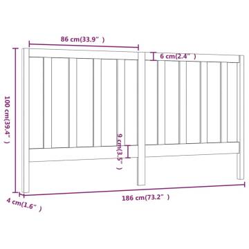 Stylish Grey Bed Headboard - Solid Pine Wood 186x4x100 cm