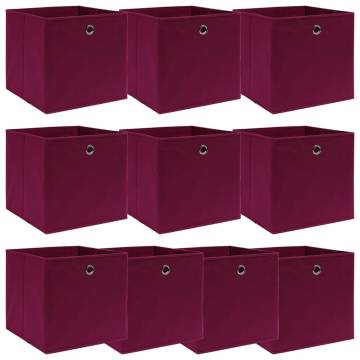 10 pcs Dark Red Fabric Storage Boxes - Foldable & Durable