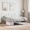 Metal Bed Frame with Headboard - White Double 135x190 cm